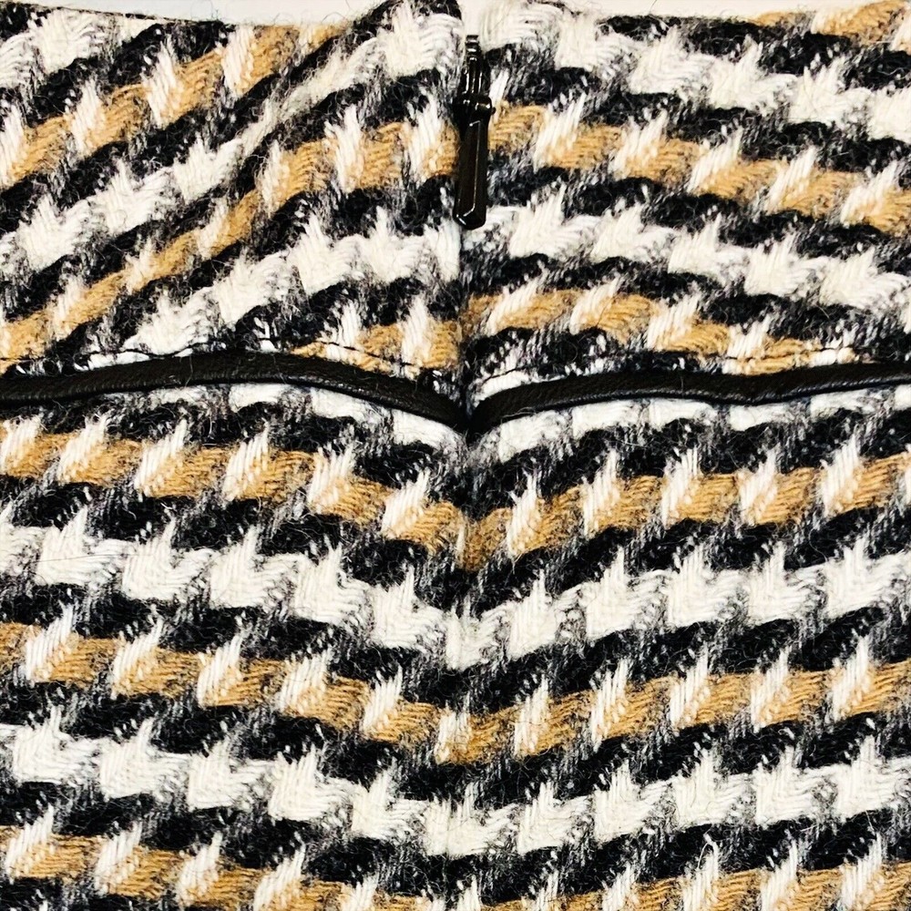 Talbots Wool Houndstooth Pleated Skirt Black Brown Tan Cream Light Academia - 2P - Picture 3 of 5